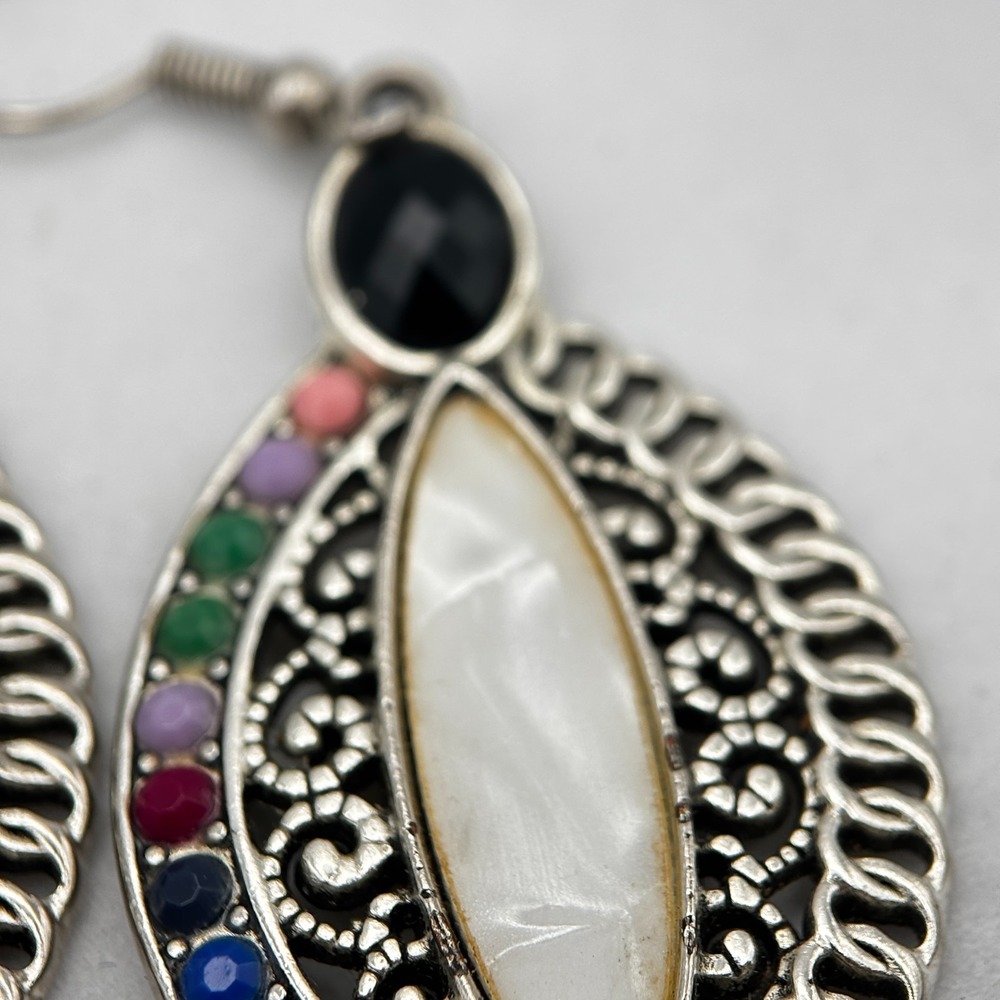 Vintage 90s Silver-Tone Filigree Women's Earring Set Bohemian Retro Drop Dangle - Picture 8 of 14